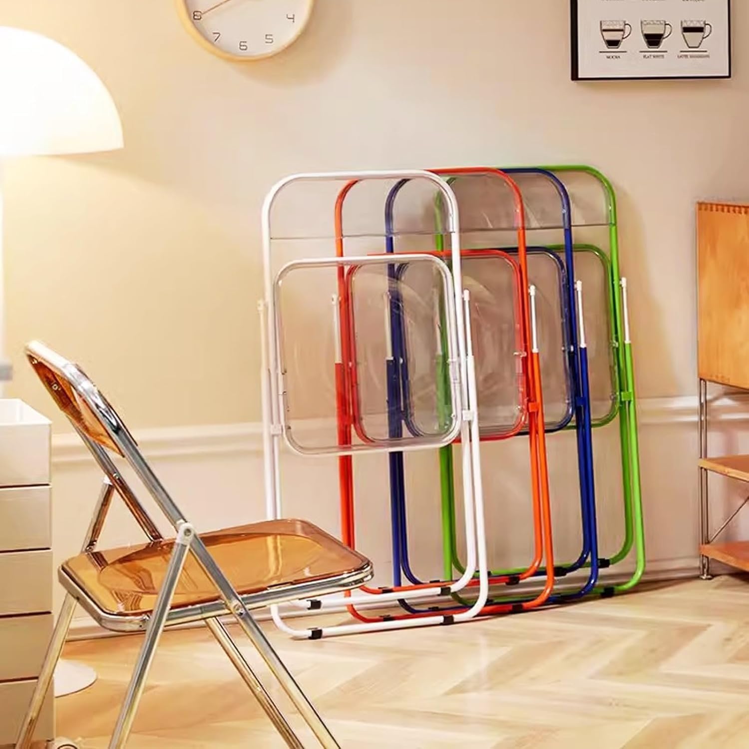 Acrylic Folding Chairs, Clear Foldable and Stackable, PVC Plastic Panel & Metal Frame, for Outside Inside(Black)