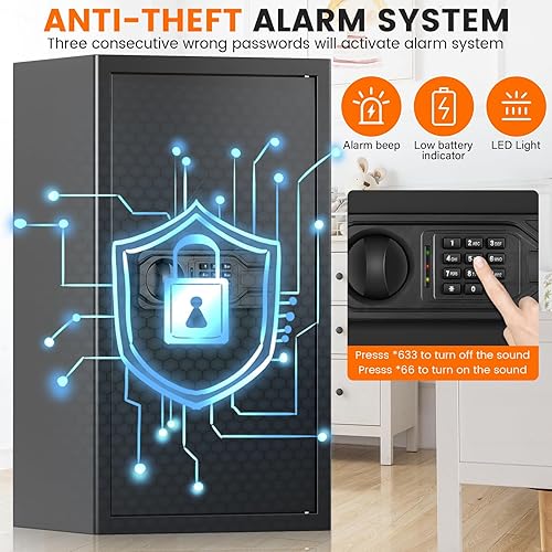 Miniatura 5 de Caja fuerte grande para documentos con estante extraíble y bolsa impermeable ignífuga, caja fuerte de seguridad digital de 6.0 pies cúbicos con luz