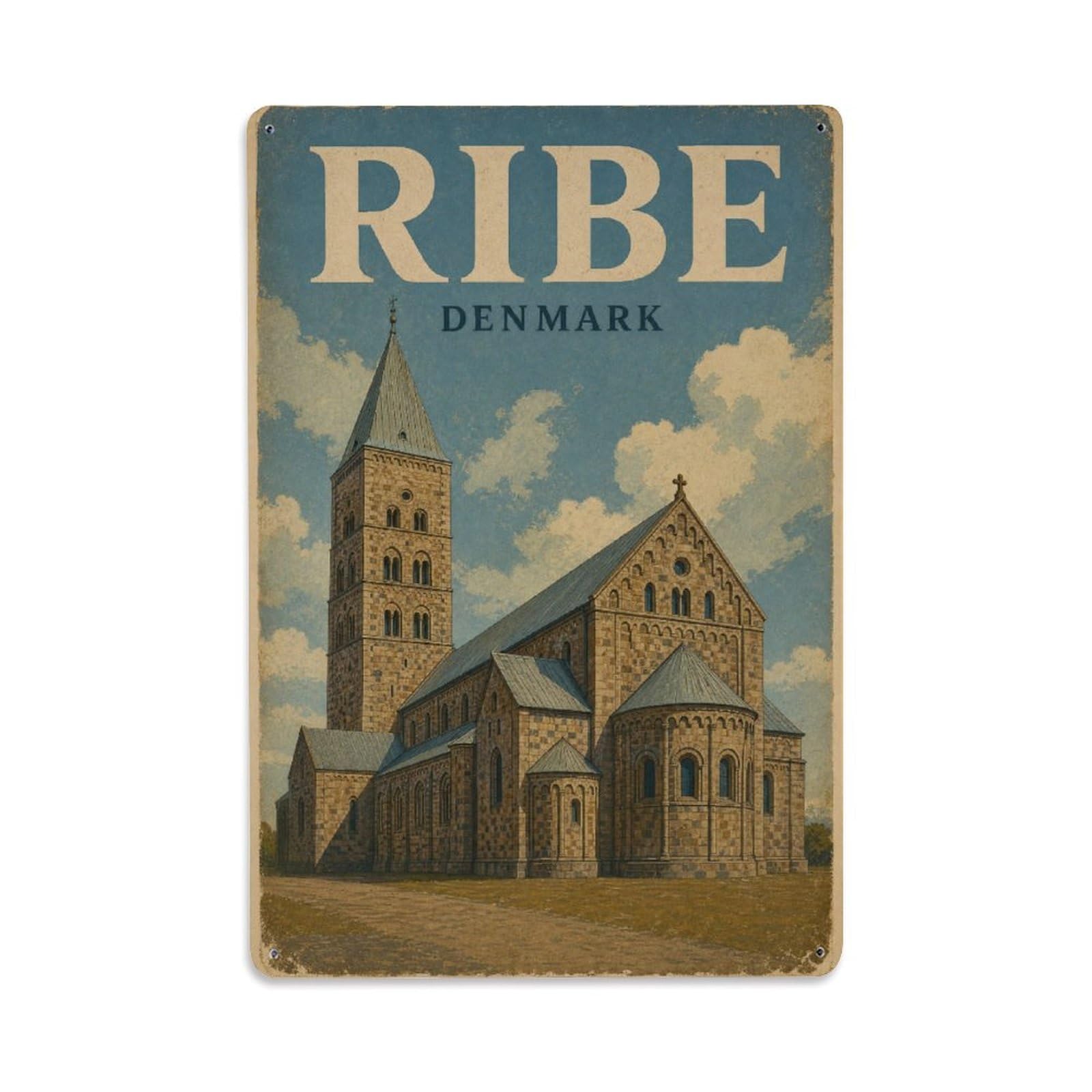 Retro Travel Denmark Ribe Metal Tin Sign Plaque Wall Decor for Cafe, Club Bar, Office, Garden Metal Poster 8x12Inch