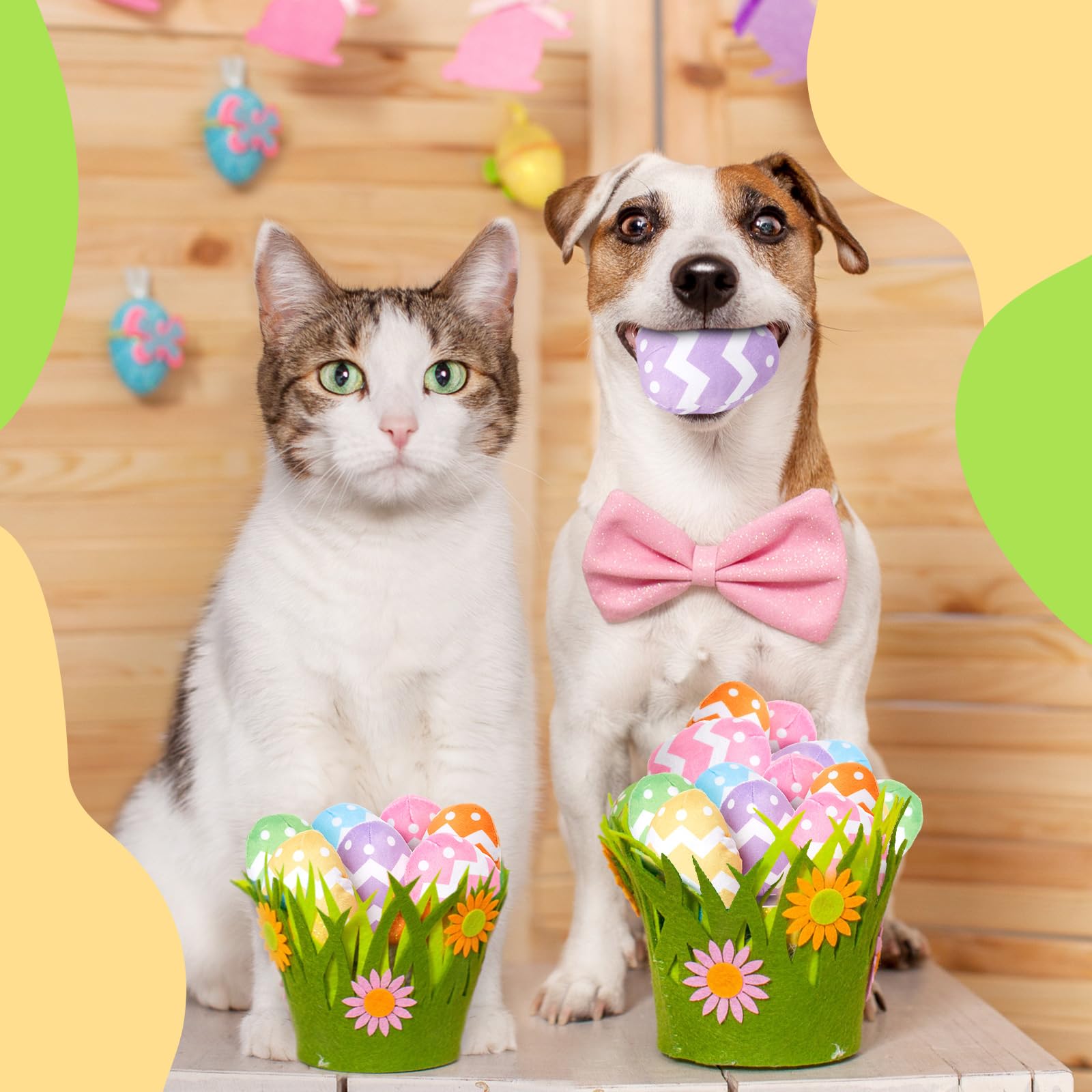 Leyndo Lot de 24 œufs de Pâques pour chien - Jouet couineur en peluche pour chien - Jouets en peluche pour chiens de taille moyenne et petite - Jouets à mâcher - Costume de Pâques pour animal