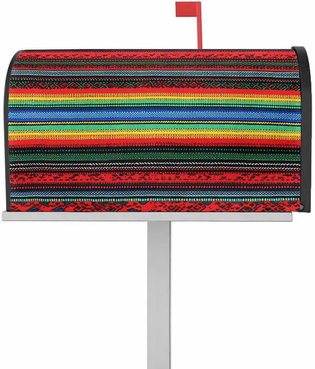 Boho Stripes Mailbox Covers Magnetic Standard Size,Rainbow Red Blue Blue Green Ethnic Pattern Decorative Post Letter Numbers Box Wrap Decoration Covers Small Accessories for Garden Yard Décor