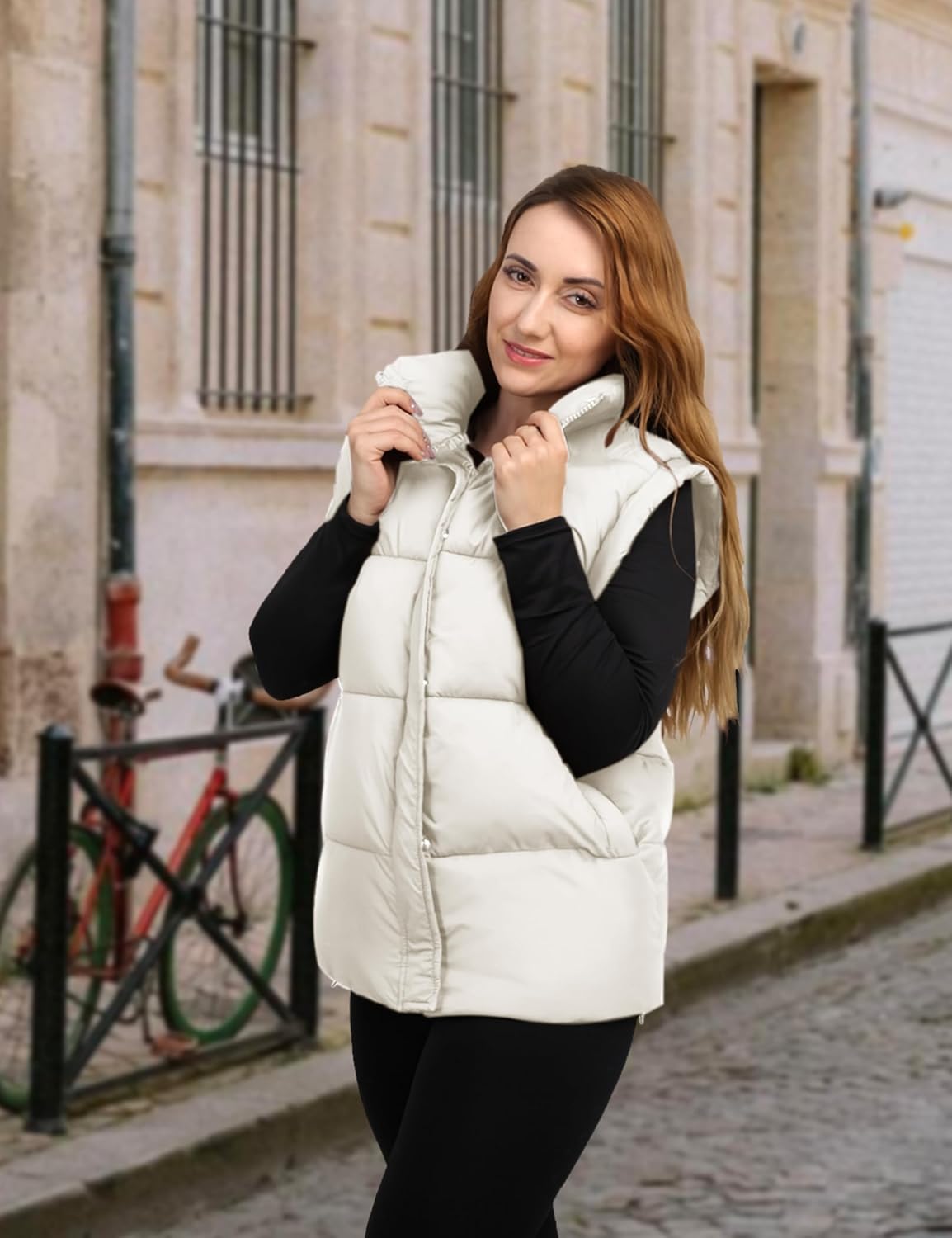 Womens Oversized Quilted Vest Bubble Stand Collar Sleeveless Zip up Puffer Vest Warm Padded Jacket Coat - Image 5
