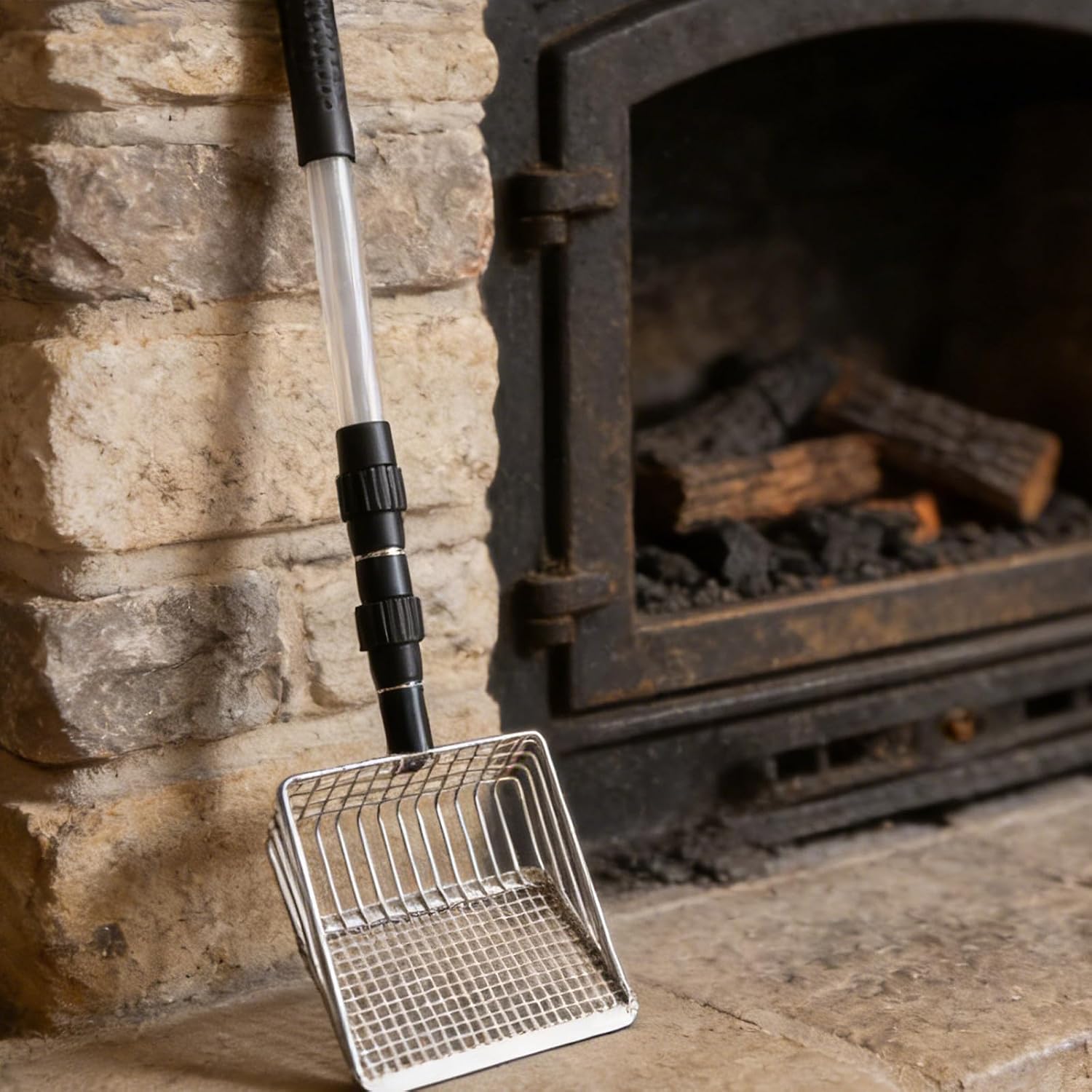 Ash Shovel for Fireplace and Wood Stove, Adjustable Stainless Steel