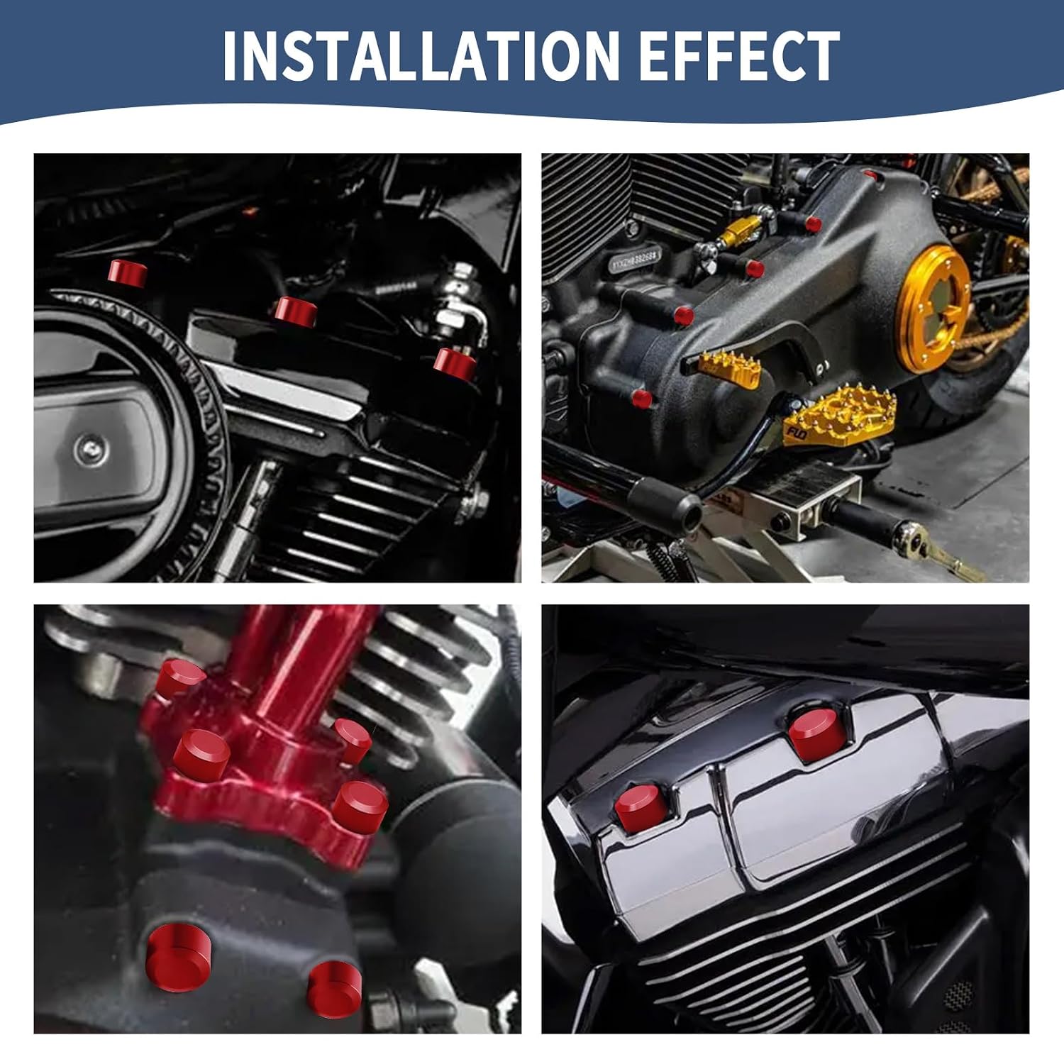 Bolt Covers Caps Engine Bolt Topper Cap Fit for Harley Twin Cam Touring Road King Street Glide Road Glide Dyna Softail FXBB Sportster 883 Trike (Red, 7.5mm-9.5mm)