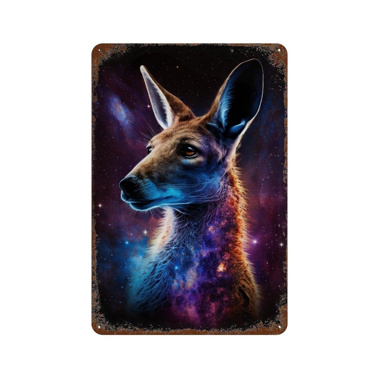 Rust Effect Cosmic Kangaroo Portrait-9 Rustic Tin Plaque 11.8"x7.9", Industrial Home Decor for Bistro, Counter And Cafe Decor