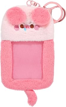 NEWEST Piggy Plush Kpop Photocard Holder with Keychain, Soft Pink Pig ID Badge Holder Protector Cover, Cute Cartoon Animal Photo Case Sleeves for Idol ID Card Student Worker Bag Charm