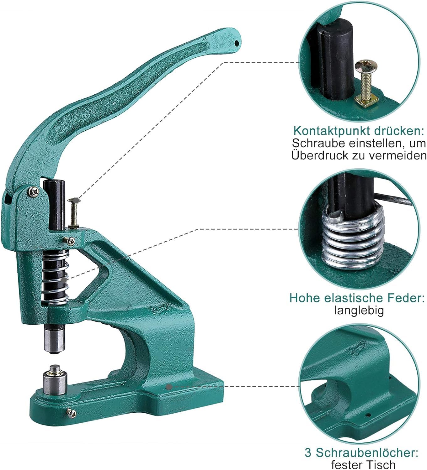 Prensa Ojales Manual, Remachadora con 3 Troqueles y 900 Ojales 6/10/12 mm para Lonas Cuero Telas Cinturones Cortinas Bolsos