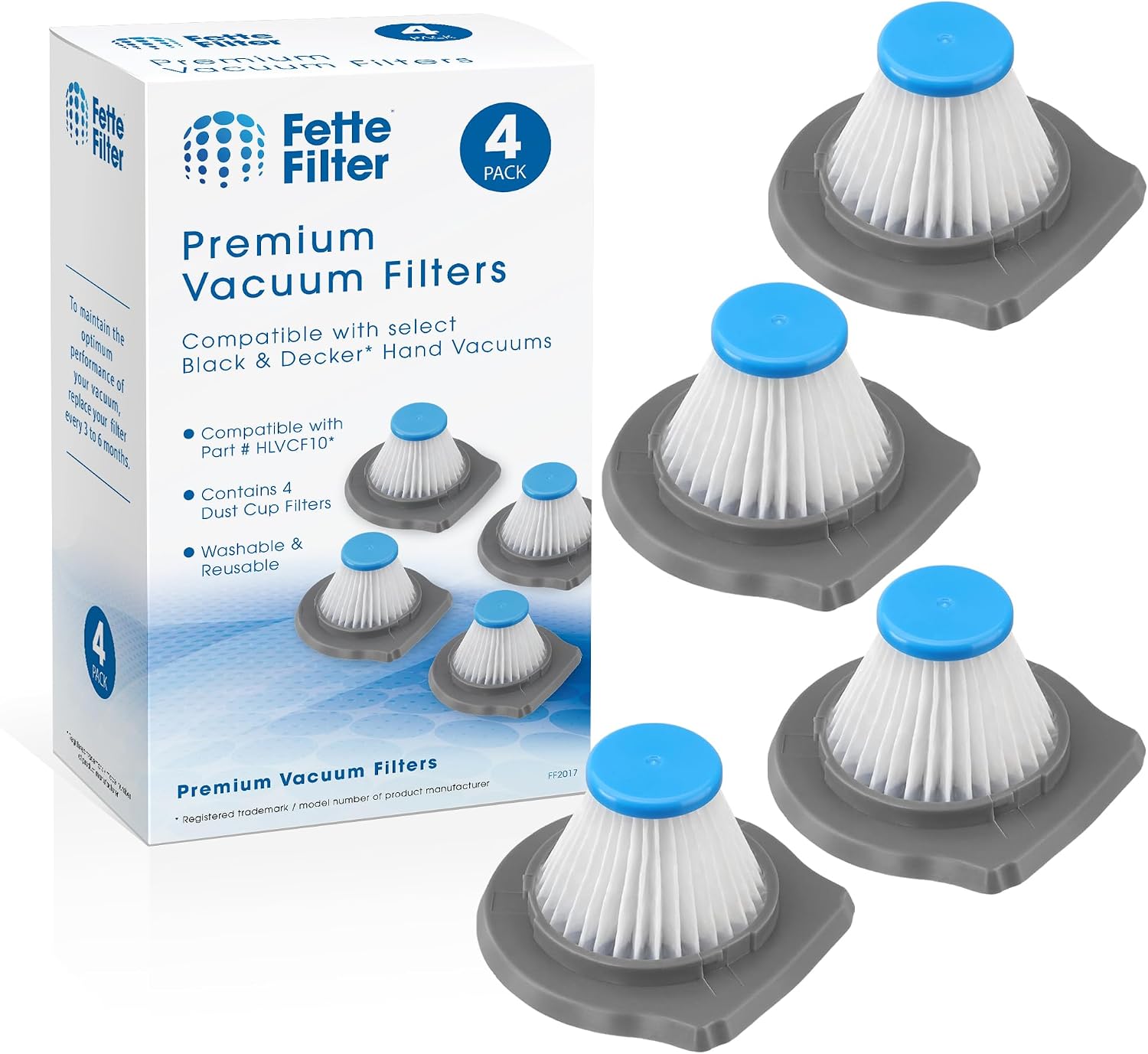 HLVCF10 Replacement Filter Compatible with BLACK+DECKER Advanced Clean & Reviva Vacuum Models HLVC + HLVC315J10, HLVC315B10, HLVC315B01, HLVC320J01, HLVC320B01, REVHV8J40, REVHV8J40W Pack of 4