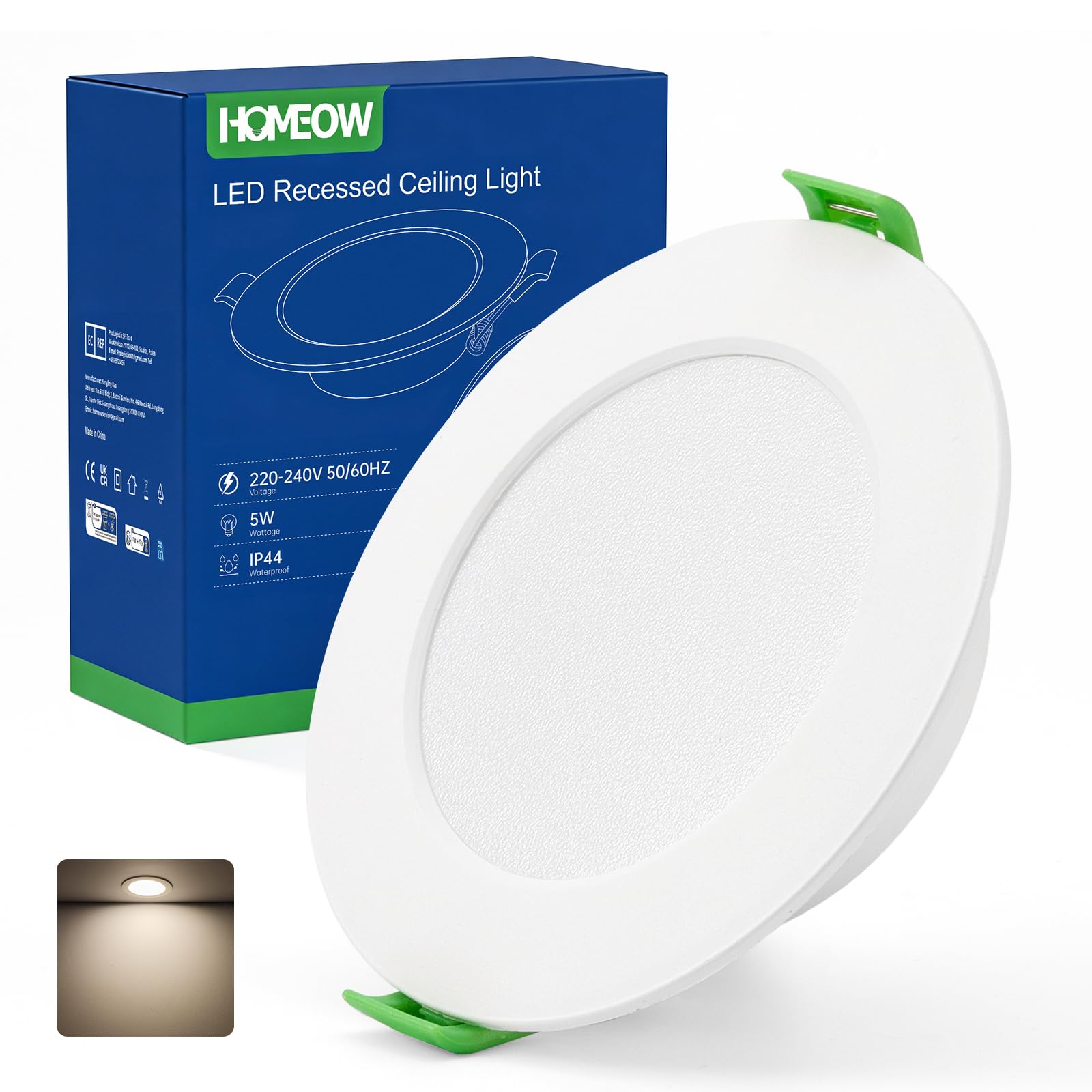HOMEOW Zestaw 12 wpuszczanych reflektorów LED, bardzo płaski, otwór Φ75-90 mm, 220 V 5 W reflektor łazienkowy IP44, 4000 K, neutralne białe, wpuszczane reflektory sufitowe do kuchni, salonu