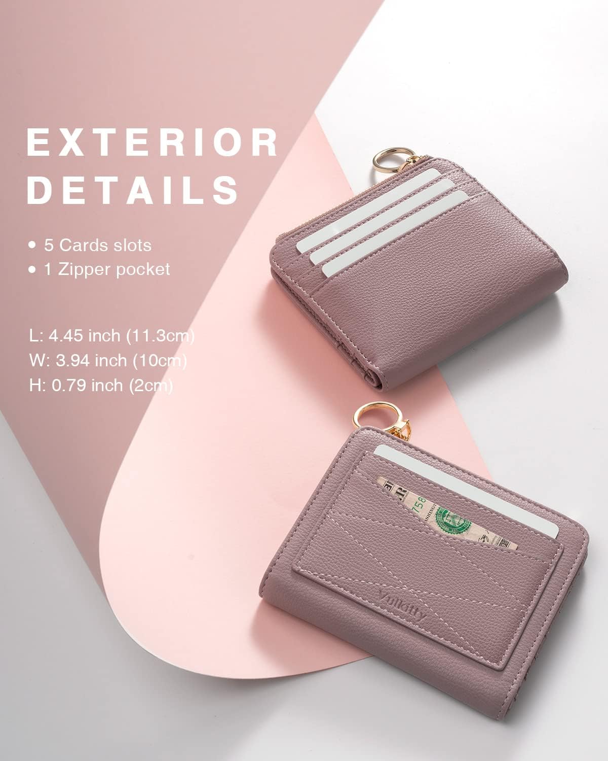 Vulkitty Leather Wallet for Woman RFID Blocking Bifold Small Compact Wallets Zipper Pocket Purse Large Capacity Card Hold Case with ID Window Lilac - Image 4