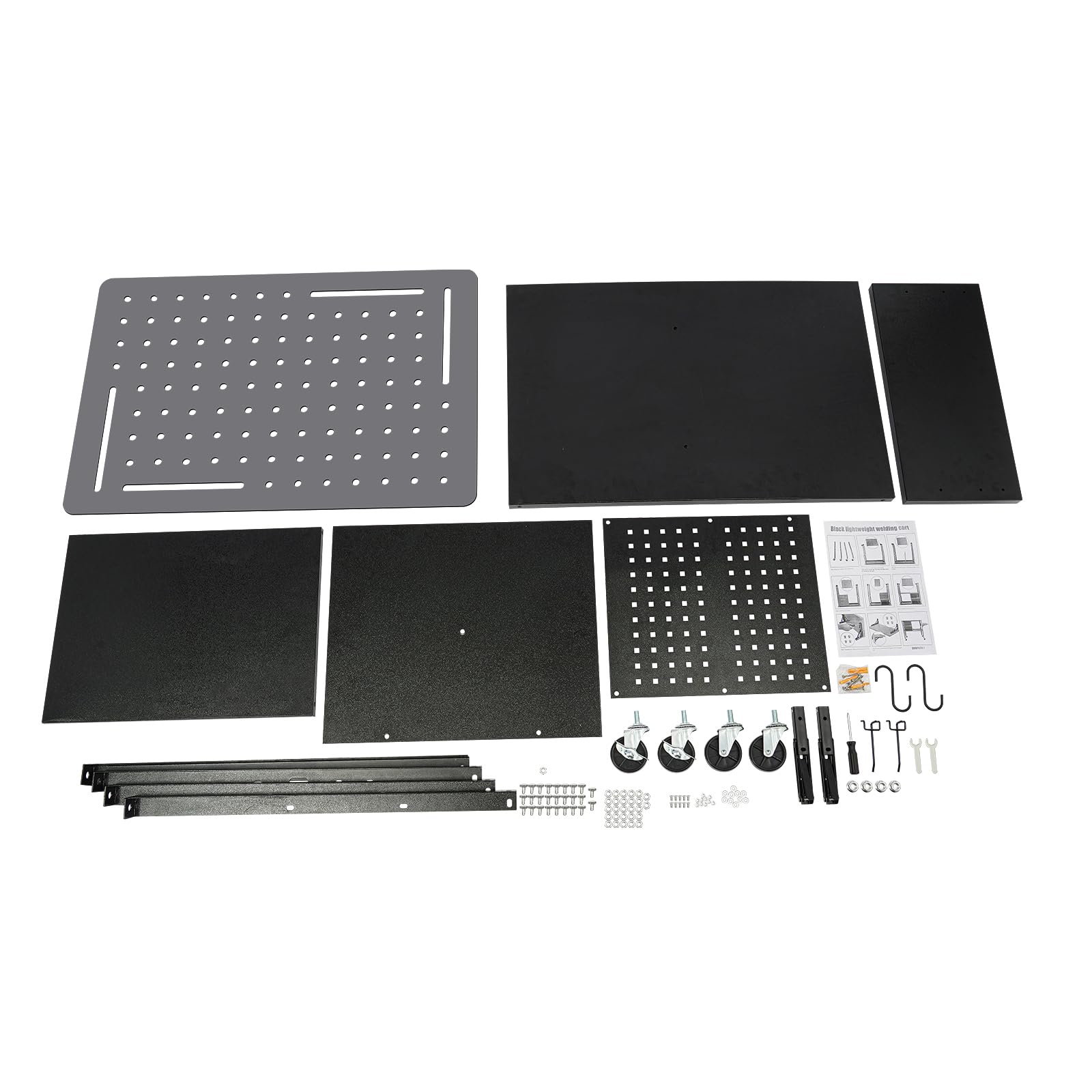 Mesa de soldadura móvil de acero, capacidad de carga de 500 kg, banco de trabajo con ruedas, mesa de trabajo con 4 ruedas, bandeja lateral plegable, placa perforada para taller, reparación de