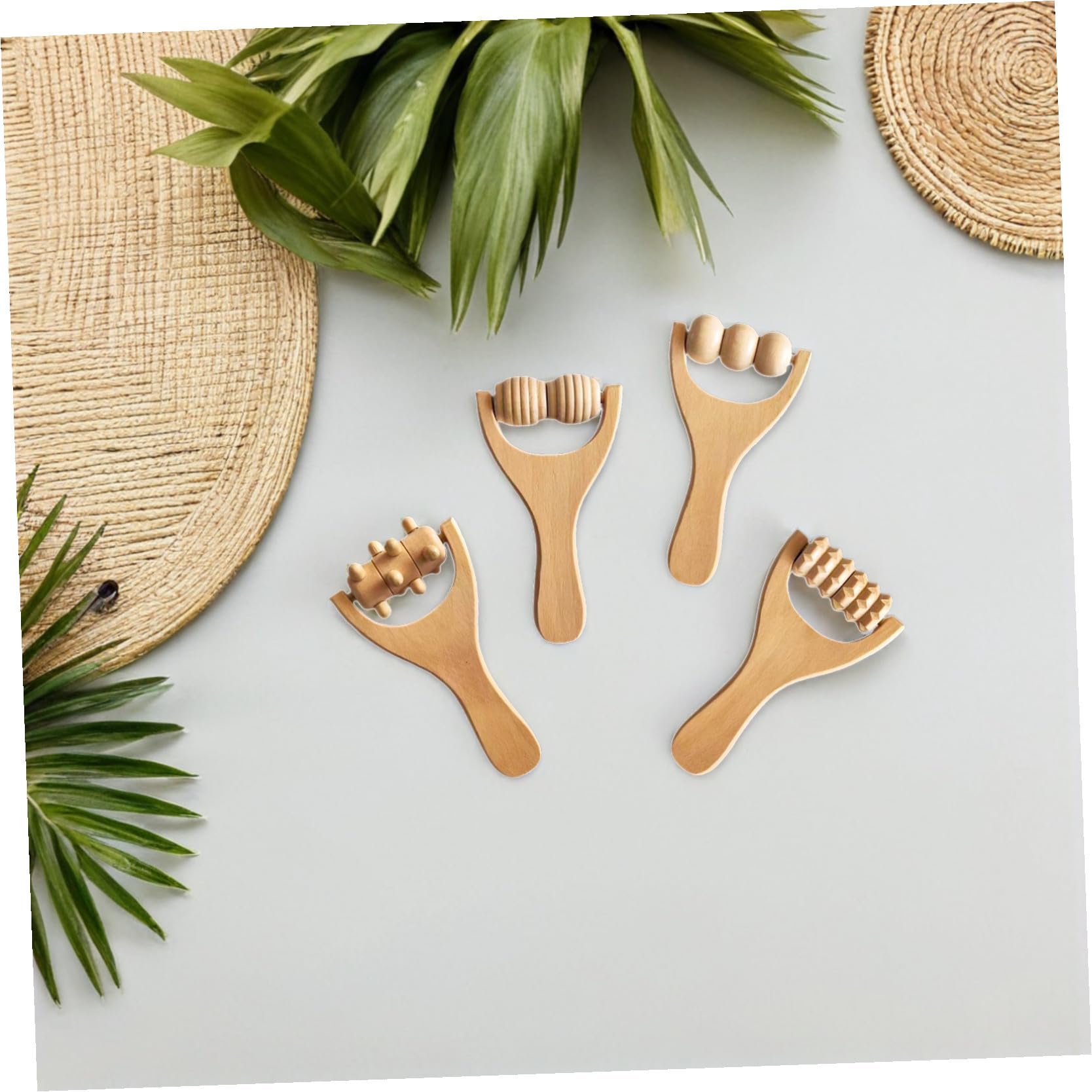 GLEAVI 8piezas Herramientas de Masaje de Madera Rodillo para Espalda Cuello Pies Piernas y Brazos Masajeador de Madera para Relajación