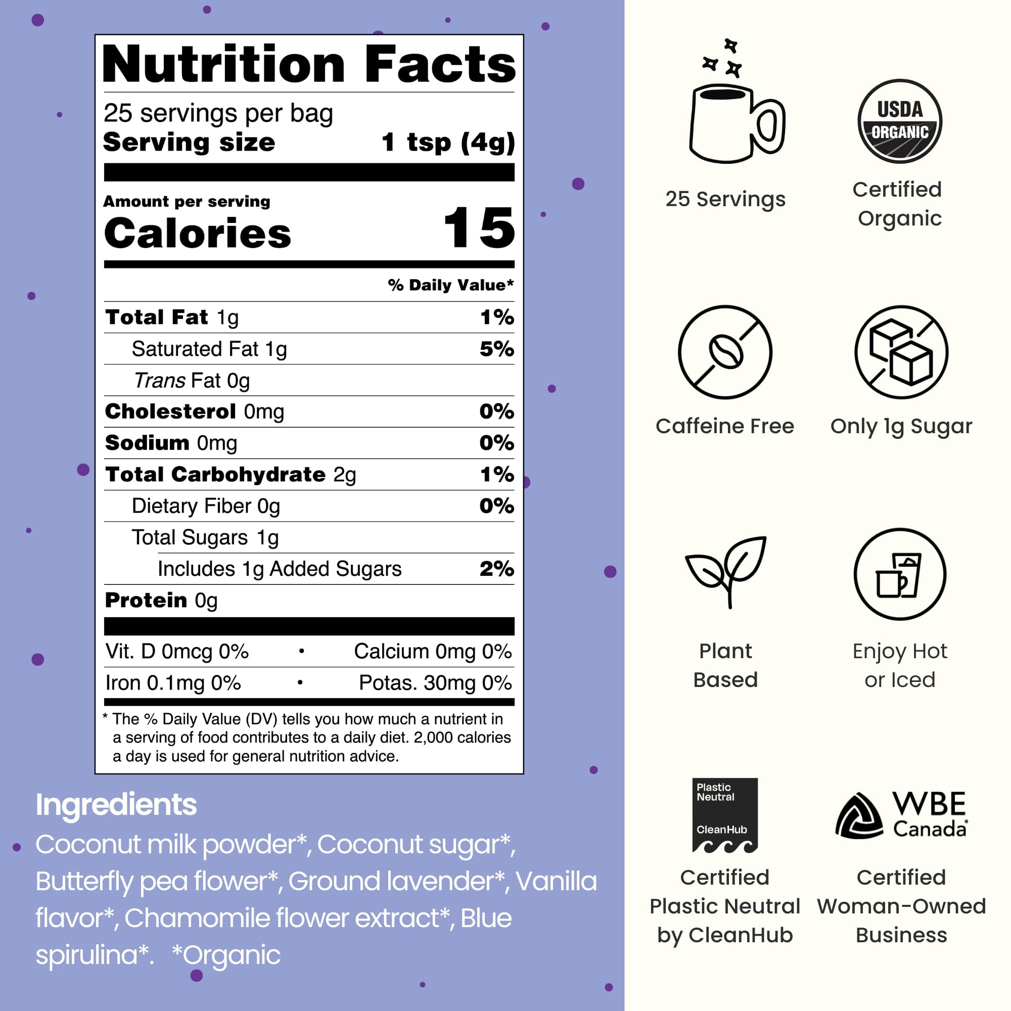 Blume Blue Lavender Superfood Latte - Caffeine Free, 1g Sugar, 25 Servings — Amazon image 2