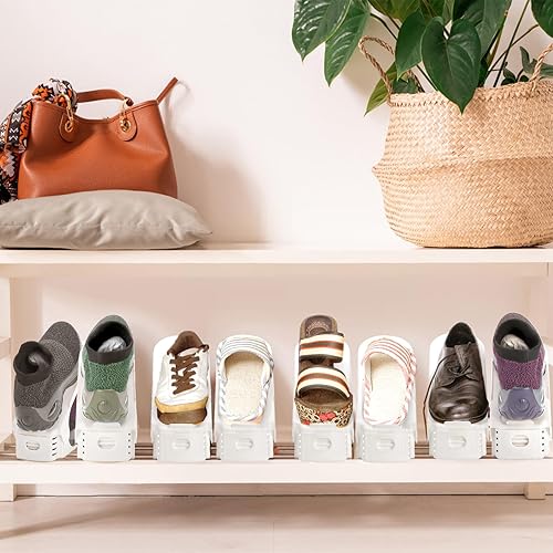 Miniatura 4 de Paquete de 24 ranuras para zapatos, apilador de zapatos ajustable de 4 niveles, soporte para zapatos de doble capa, ahorro de espacio para zapatos