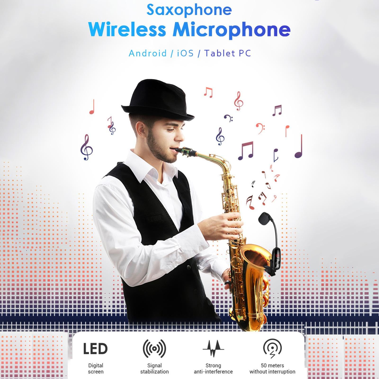 Micrófono Para Saxofón Herramienta de de Captación | Micrófono Inalámbrico De Saxofón Con Clip Y Alcance De Hasta 48 Metros Para Guitarra Acústica Piano Flauta