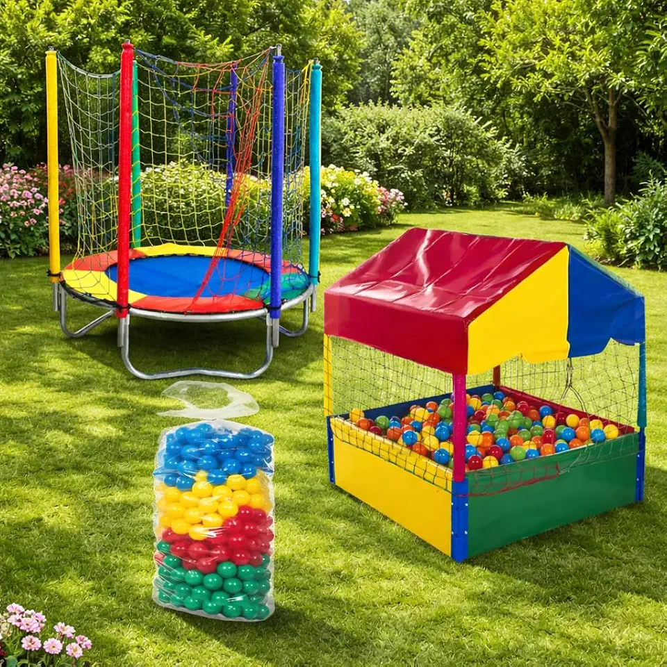 Cama Elástica Pula Pula Trampolim 1,40m, Piscina de Bolinha pequena colorida1,00m e 500 Bolinhas Coloridas