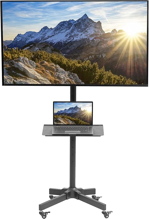 VIVO Mobile TV Cart for 13 to 60 inch Screens up to 55 lbs, LCD LED OLED 4K Smart Flat and Curved Panels, Rolling Stand with Laptop DVD Shelf, Locking Wheels, Max VESA 400x400, Black, STAND-TV04M