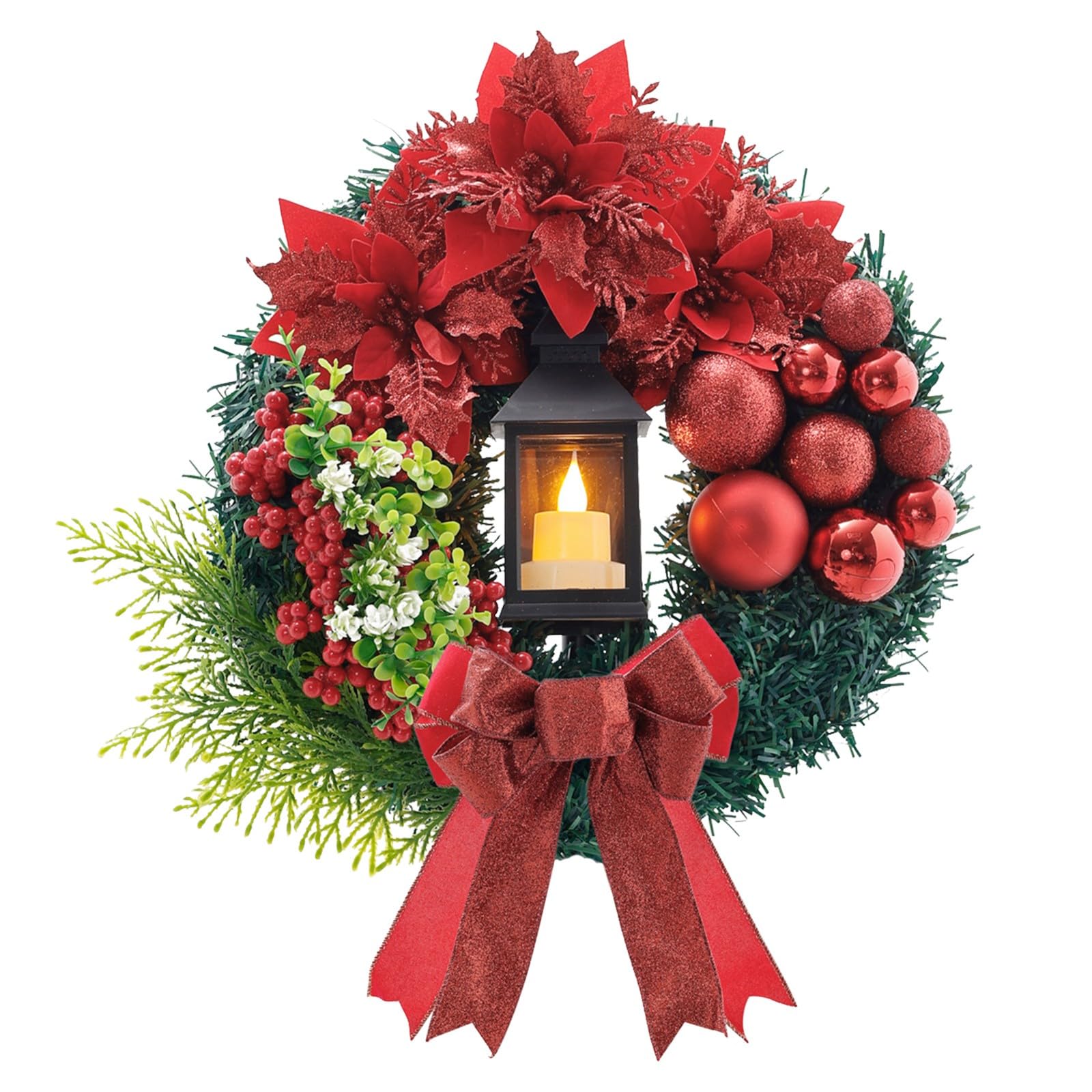 Guirnalda de Navidad para puerta delantera, decoración navideña para interiores y exteriores, decoración colgante para fiestas (16 pulgadas) 062032