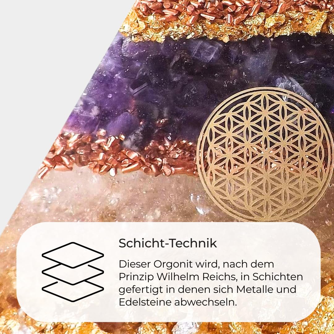 XXL Orgonit Pyramide Groß nach Wilhelm Reich mit Bergkristall, Schungit & Amethyst - Orgonit Orgon Edelstein Pyramide Handgefertigt in Nürnberg