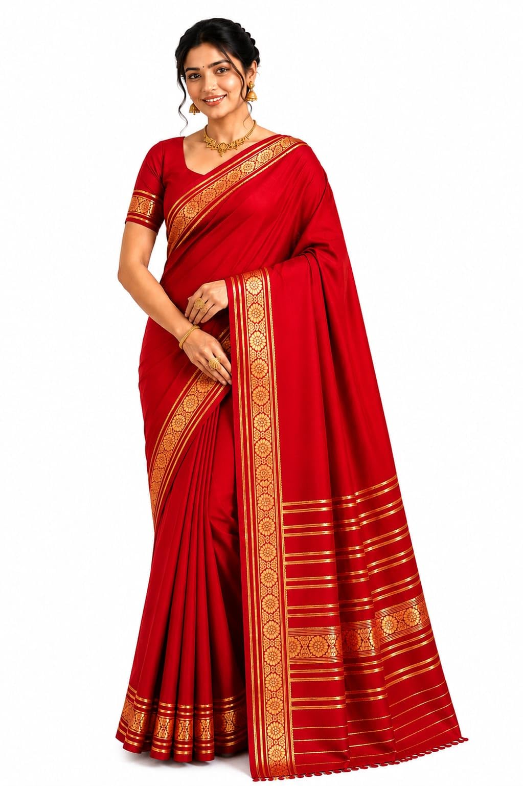 Women's Semi Mysore Crepe Silk Saree with Rudrakshi Design | Self Pattern, Self Border & Pallu | 120 GSM Nylon Base Saree with Matching Blouse Piece | Festival, Wedding, Party-image-4