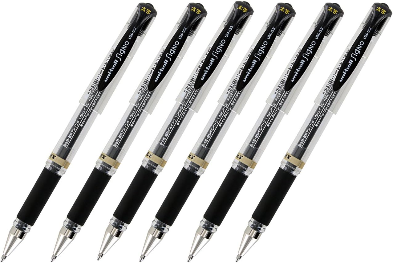 Signo UM-153 Gel Ink Rollerball Pen, 1.0mm, Broad Point, Black Ink, Pack of 6