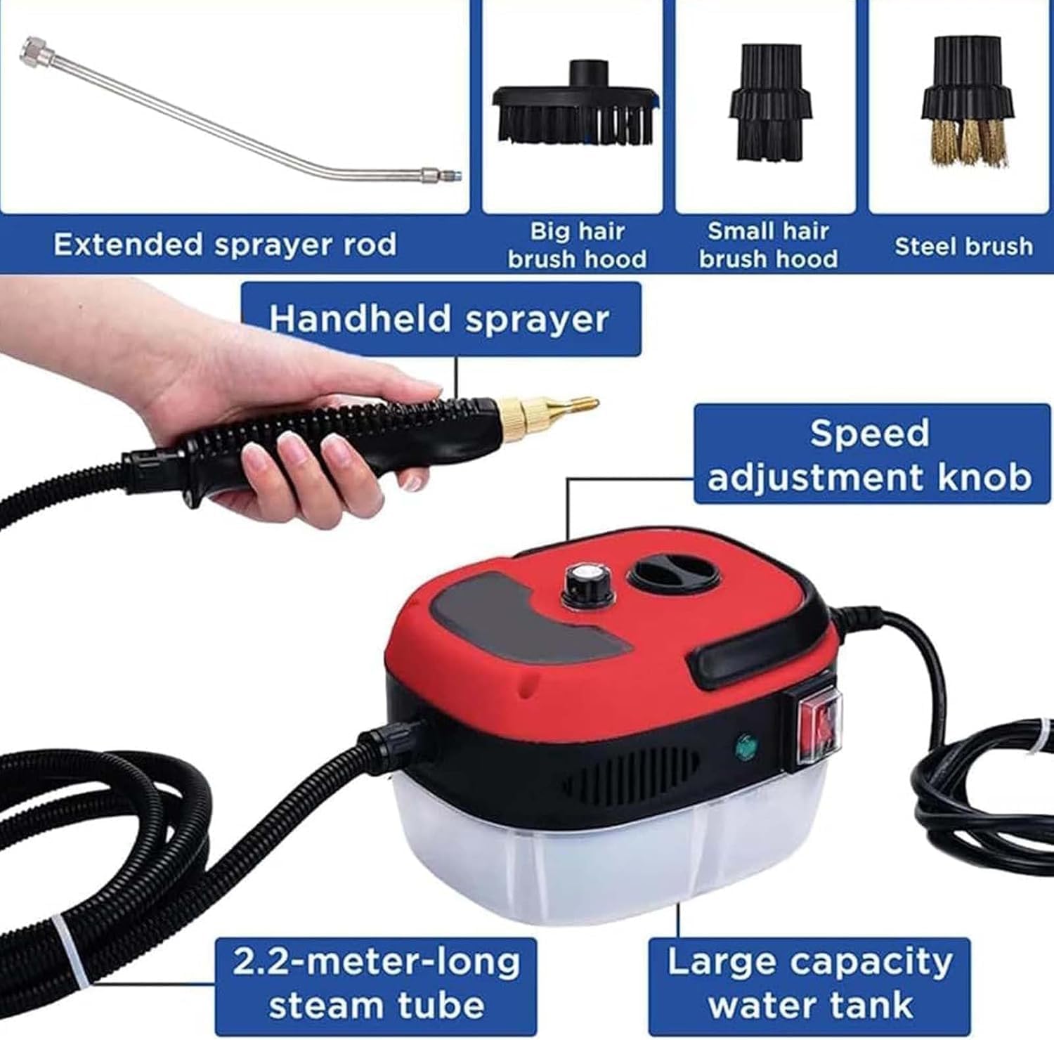 2500w Handheld High-Temperature Pressurized Steam Cleaner, 10 in 1 Handheld Pressure Multi Purpose Cleaner, Portable Multi-Surface Steam Cleaning Machine for Home (White)