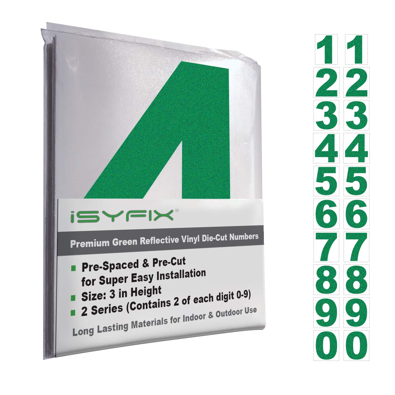 Standard Number Code Sticker Green Snapklik.com : iSYFIX Reflective Green Vinyl Numbers Stickers 3 Inch ...
