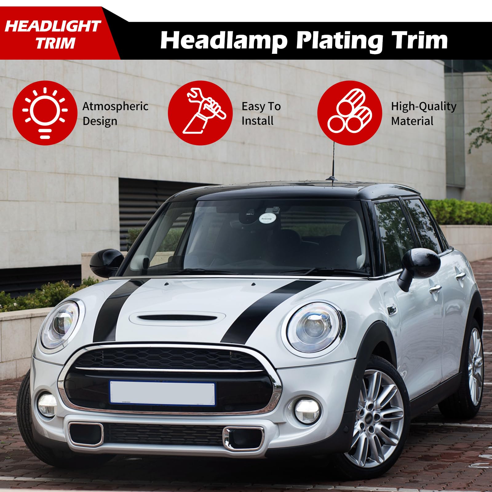 Anello di ricambio per faro compatibile con BMW Mini Cooper F55 F56 F57 2014-2021, rivestimento della lampada del faro dell'auto, lunetta della copertura delle cornici dei fari, lunetta per