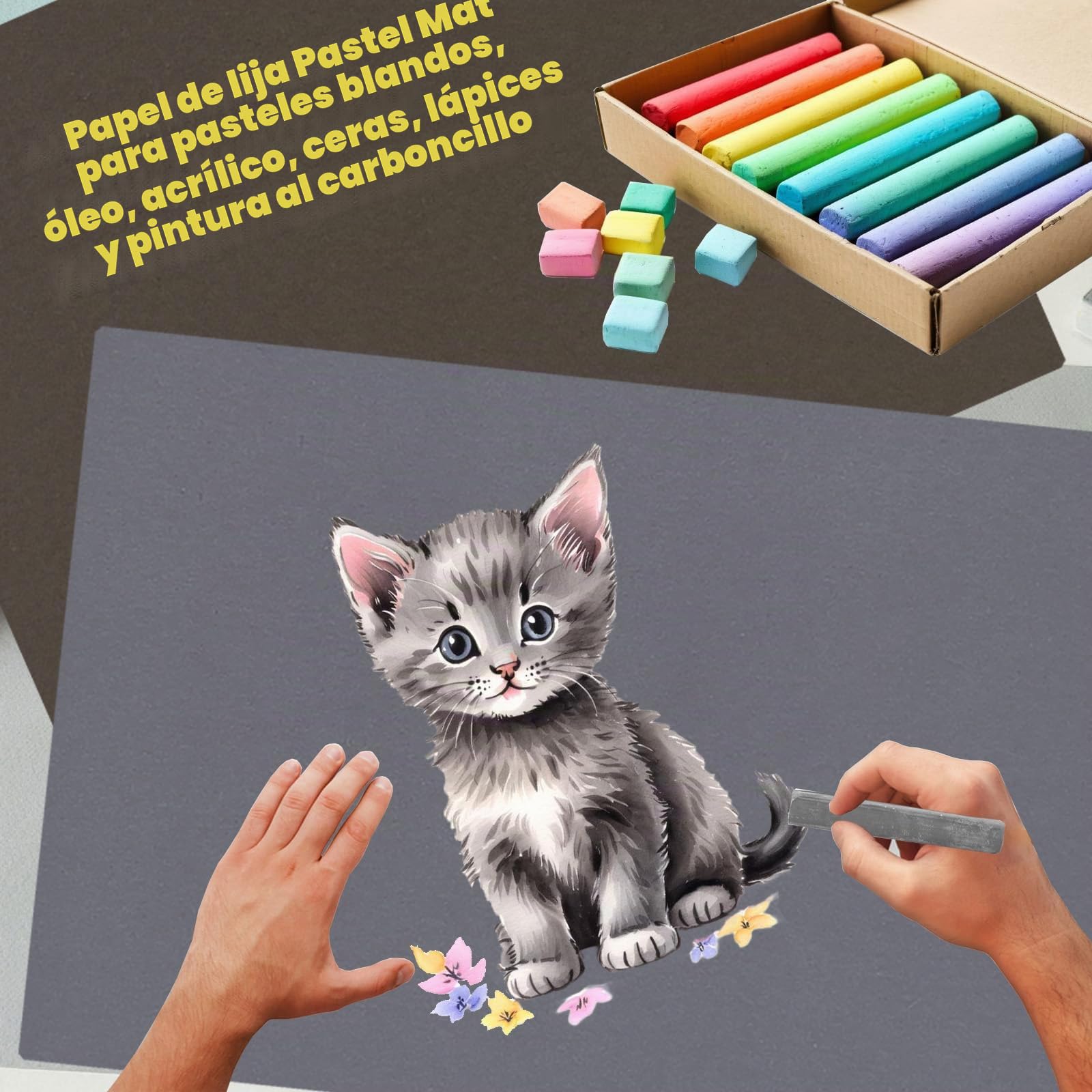 Himmlfel Papel de lija afilado, 10 hojas de papel de lija de 5 colores pastel para pastel, tizas, lápices, pintura al carbón, papel pastel al óleo para artistas y principiante (sin fronteras)