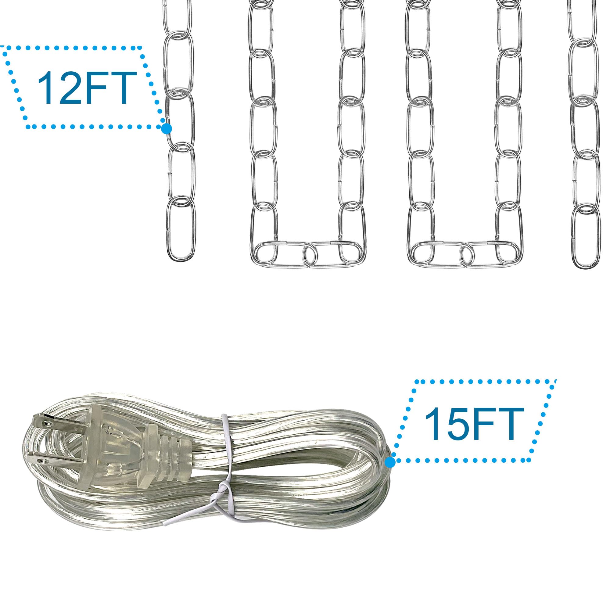 ECUDIS Swag Light Kit, 12 Ft Chain, 15 Ft Cord with Switch, Nickel — Amazon image 3