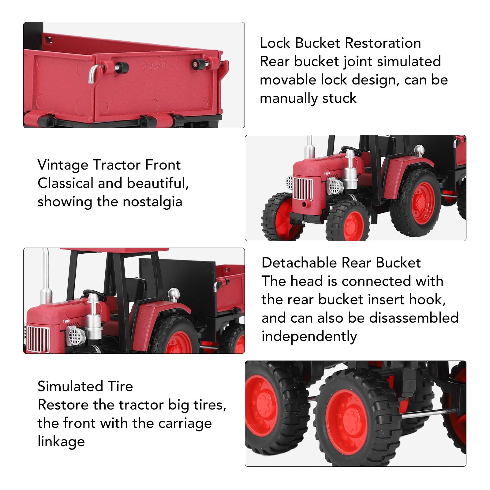 Masyrt Classic Kids 4 Wheel Tractor Trailer Toy Vehicle - Ideal for Daily Entertainment & Desk Decoration, No Brand (Red) - Image 4