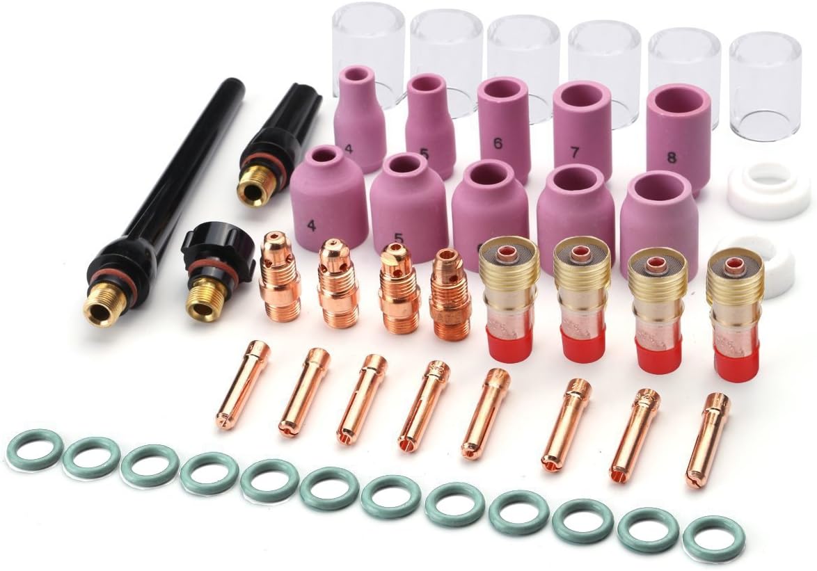 🛒 Crazy Deals Velidy 49PCS TIG Welding Torch Stubby Gas Lens #10 Pyrex Glass Cup Kit For WP-17/18/26 (49PCS)