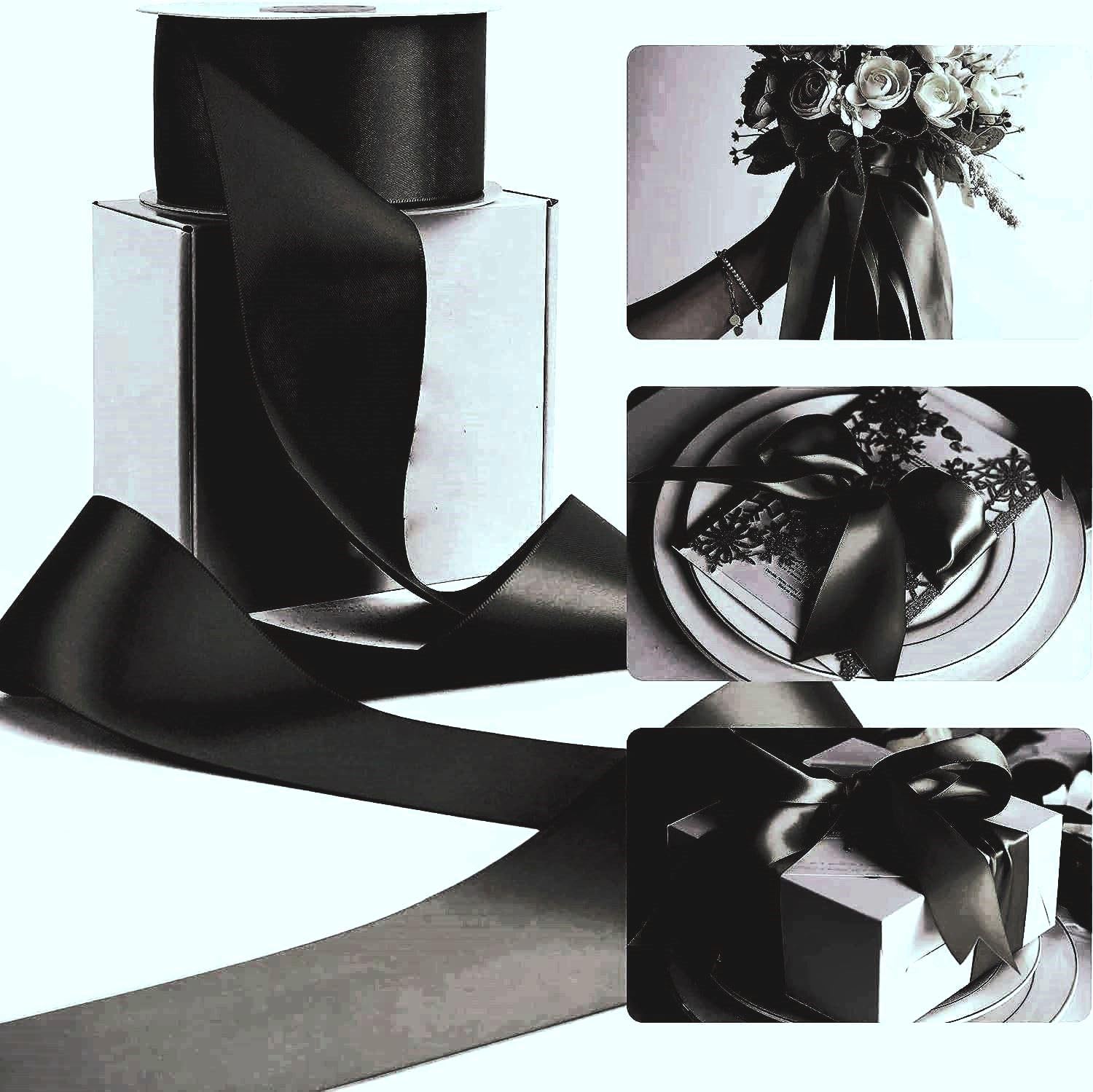 Satin Ribbon. 38mm Wide 5 Meters (Black) Gift Wrap Ribbon, Ribbons for Gift Wrapping, Christmas Ribbon, Gift Wrapping Ribbon for Crafting, Wedding Party Decor - 4