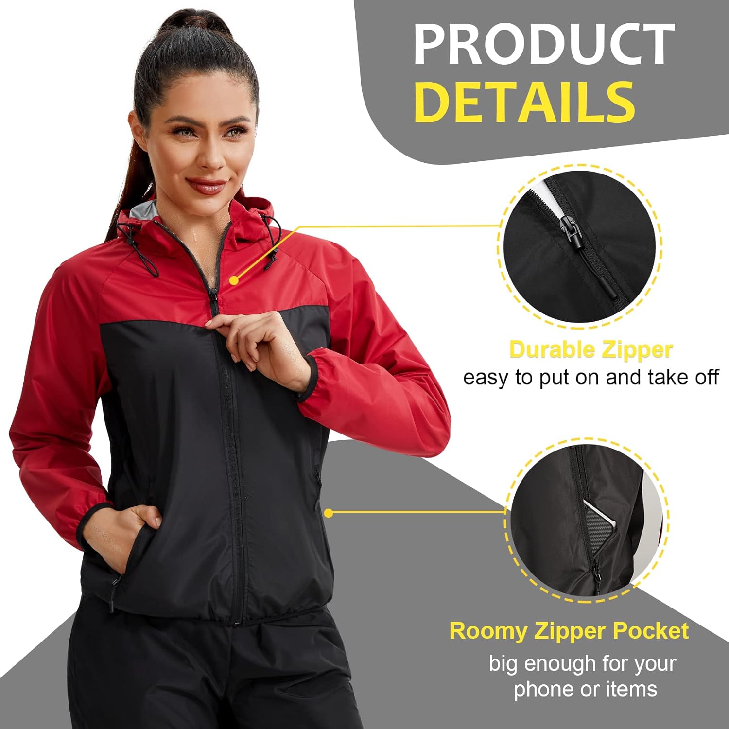Junlan Sauna Suit for Women Sweat Jacket Gym Workout Vest Sweat Suits for Women - Image 4