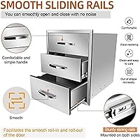 Vista 5 de Cajones de cocina de acero inoxidable para exteriores, cajón de barbacoa de 3 cajones, empotrado, montaje empotrado para cocinas al aire libre e