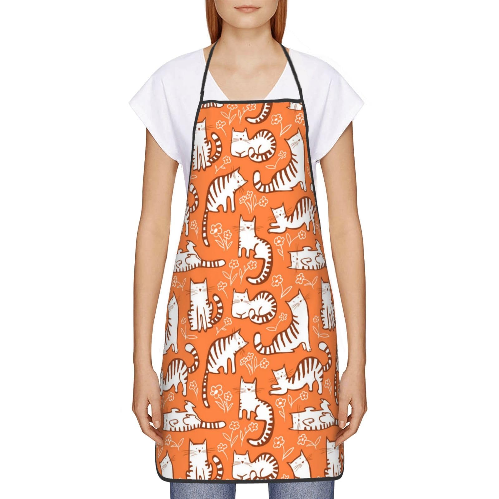 Hceaatb Stain Resistant Orange Cat Apron for Women Men Unisex Waterproof Cooking Baking Kitchen Restaurant Apron Hand Painted White Taille