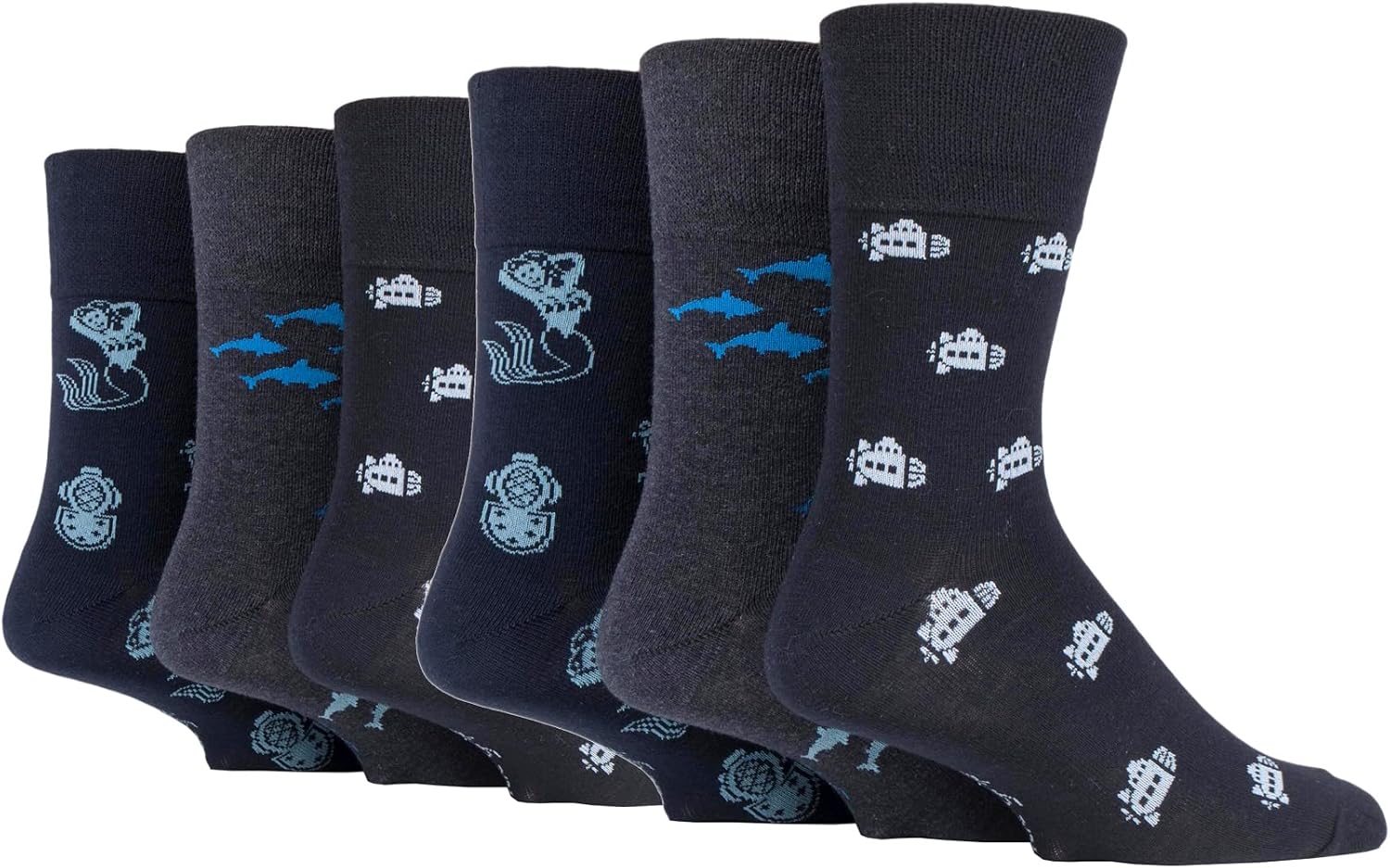 Gentle Grip - 6 Paires Chaussettes Homme Sans Élastique Coton Confort Diabétique Couleurs Fantaisie