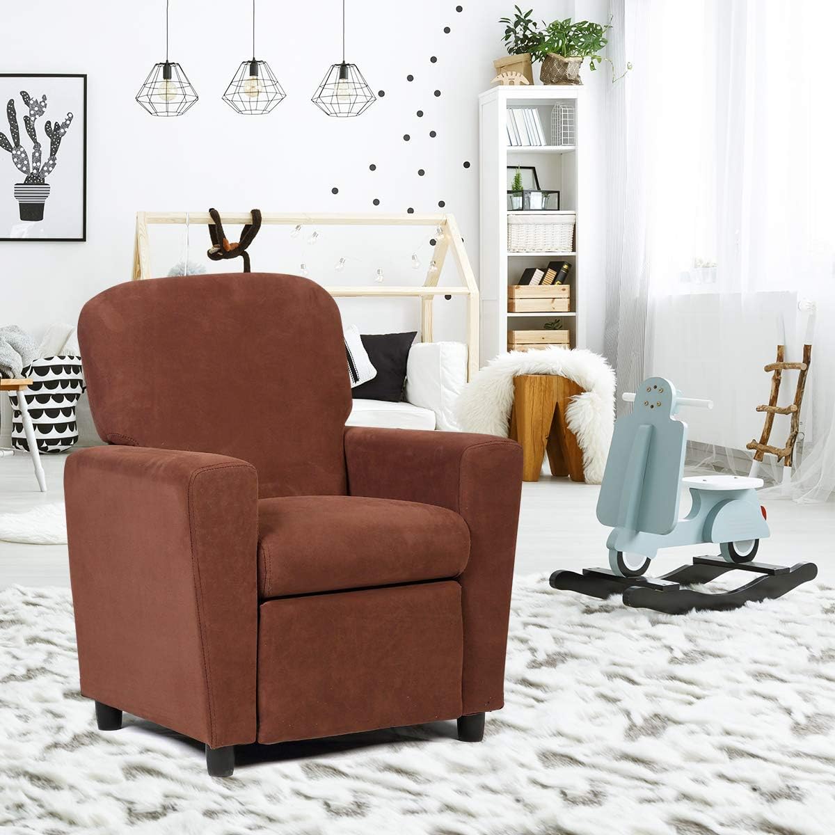 HOMGX Kids Recliner Sofa, Children Suede Armchair, Lounge Furniture for Boys Girls (Brown)