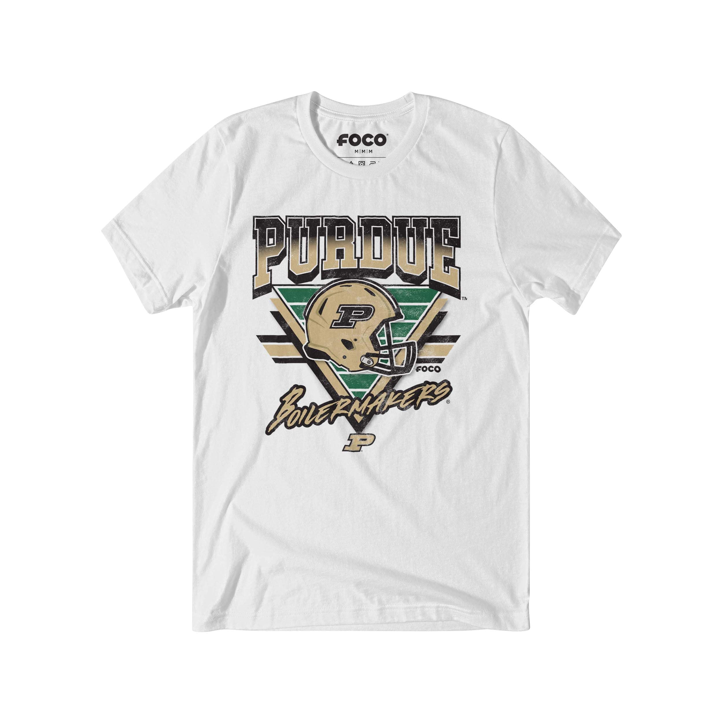 FOCO Men's Standard NCAA College Team Helmet Logo Triangle Vintage T-Shirt, White