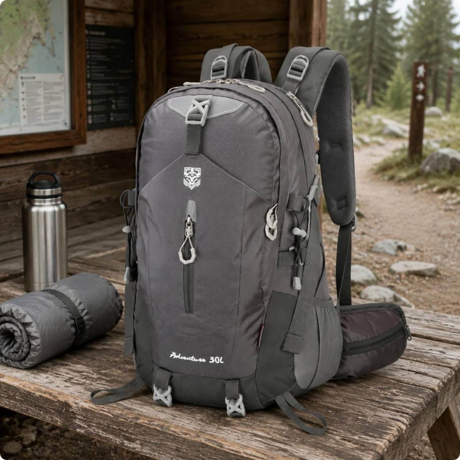 Zaino Escursionistico Imbottiti Zaino Grande Capacità Attrezzatura Outdoor per Escursione, Array, Nero
