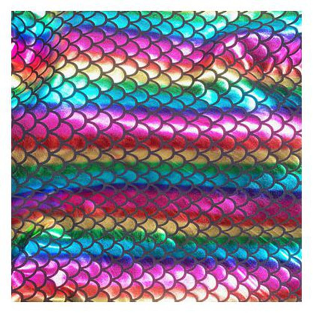 Tela de sirena brillante con escamas de dragón, holograma, estampado de escamas de pescado, tela de punto por metro, tela elástica para coser ropa, 148 cm de ancho, multicolor, 1 metro