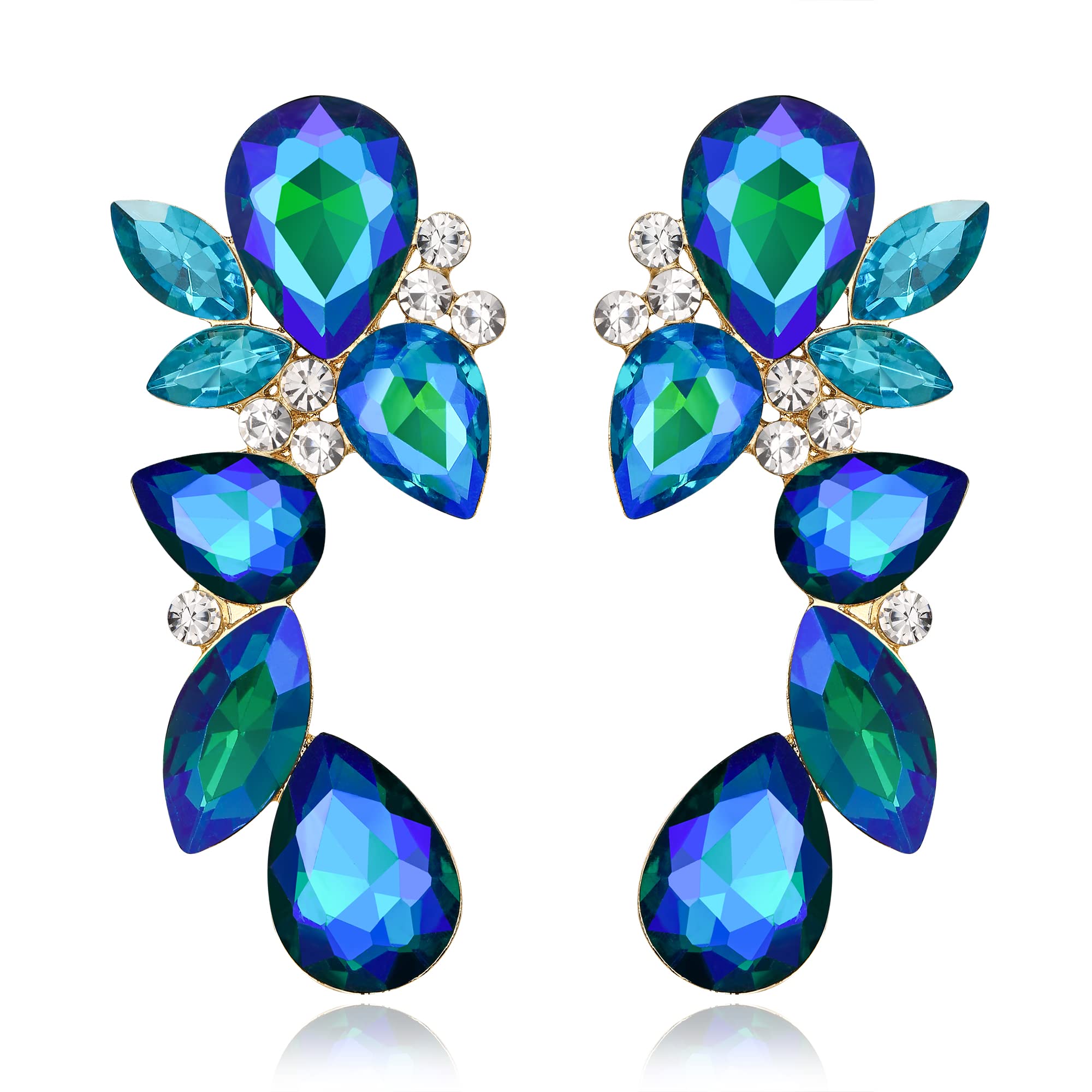 EVER FAITH Rhinestone Crystal Art Deco Dangle Earrings, Sparkly Prom Teardrop Marquise Chandelier Earrings for Woman