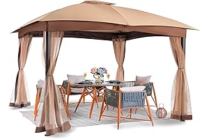 FAB BASED 10x12 Metal Canopy Outdoor Gazebo for Yard, Garden, and Patio (Khaki)