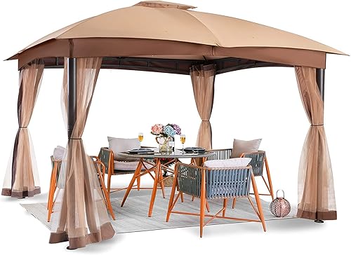 FAB BASED 10x10 Gazebo for Patio, Double Vent Canopy Gazebo with Privacy Netting Screen, Outdoor Heavy Duty Steel Patio Gazebo, Waterproof and
