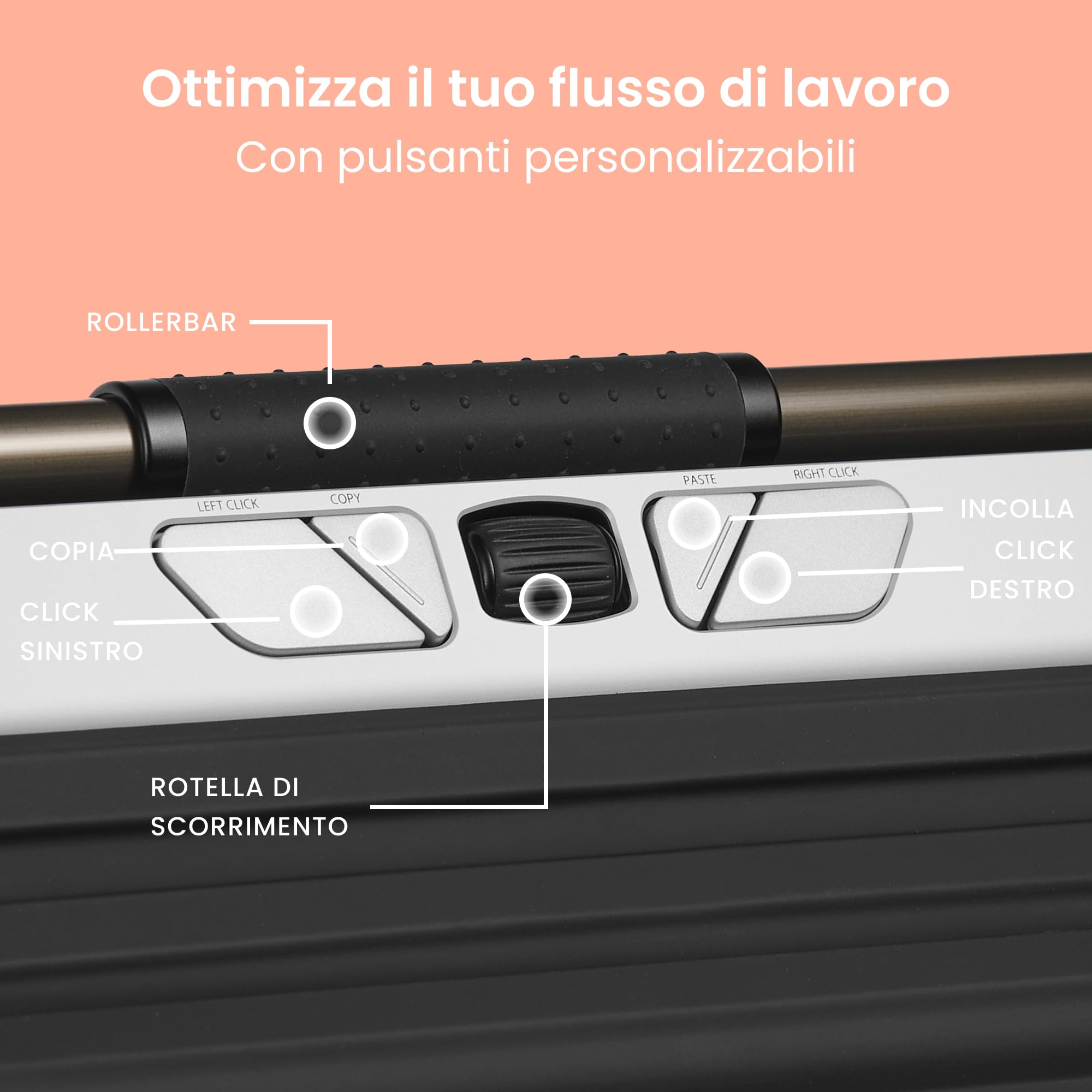 Contour RollerMouse Go - Mouse ergonomico centrato per il sollievo del tunnel carpale, mouse da viaggio compatto con Bluetooth e USB, design ambidestro a 5 pulsanti, compatibile con Mac e PC