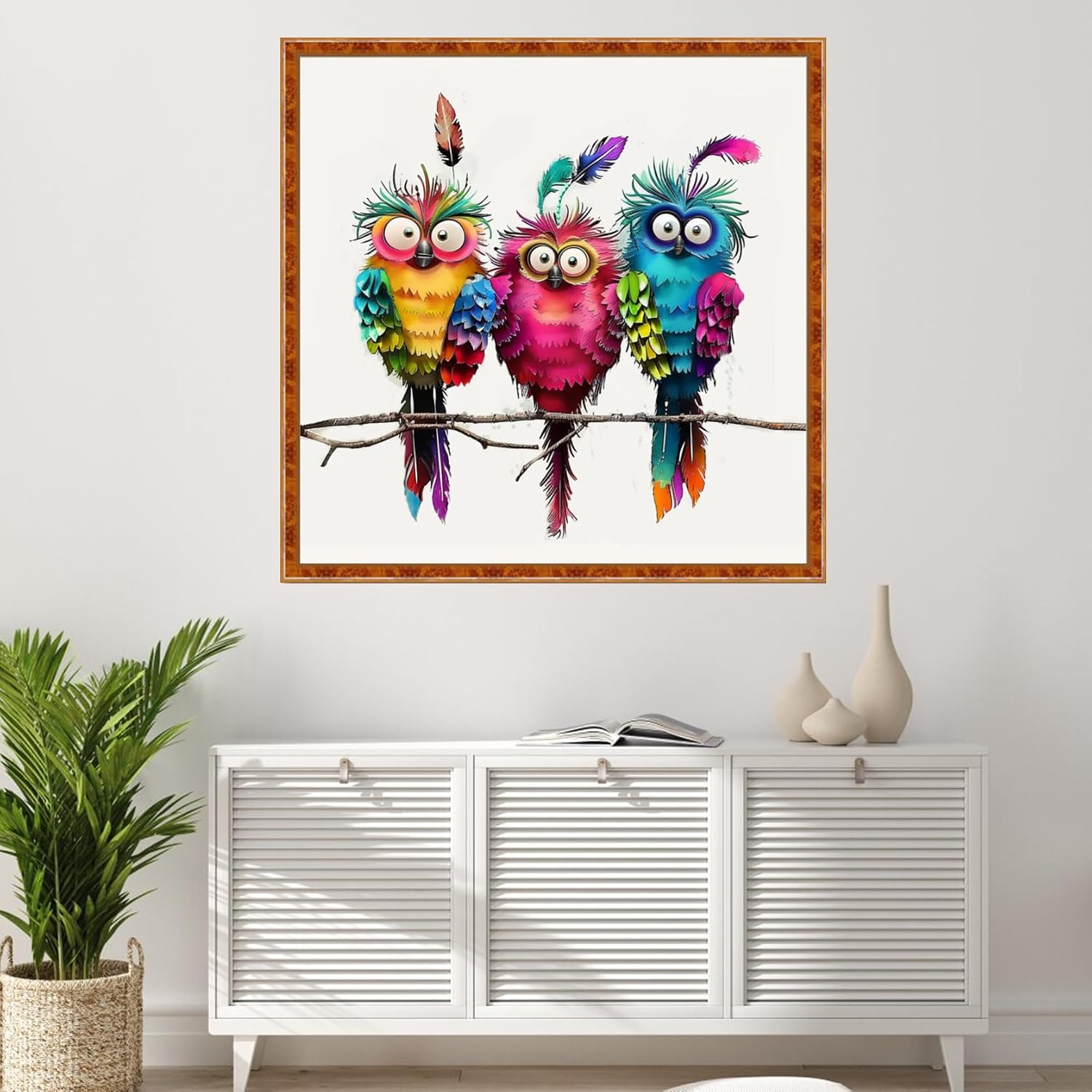 Findvoor Stamped Cross Stitch Kits for Beginner Embroidery Kits for Beginners Adults DIY 11CT Cross Stitch Patterns Needlepoint Kits Crossstitching Kits-Three Colorful Birds 18x18 inch