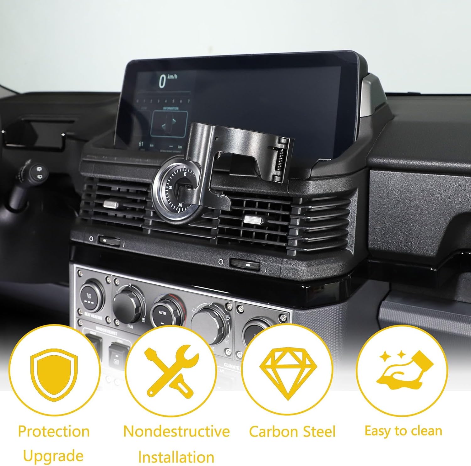 Car Multifunctional Cell Phone Holder Cup Holder Bolt-on 2-in-1 Center Console Cell Phone Holder Water Cup Holder Compatible with Ineos Grenadier 2020-2024 (Center Navigation Screen)