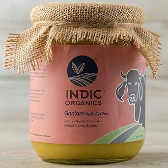 Indic Organics Gir Cow's A2 Ghee | Free Grass Grazing Healthy Gir Cow's Bilona Ghee | Traditional Curd Churned Cultured Ghee | Indian Origin (169 Fl Oz (5 Ltr))