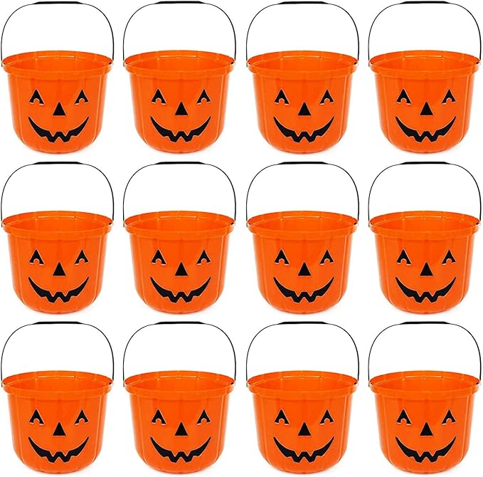 Set of 12 Pumpkin Halloween Treat Buckets! 7.48"x5.9" Trick