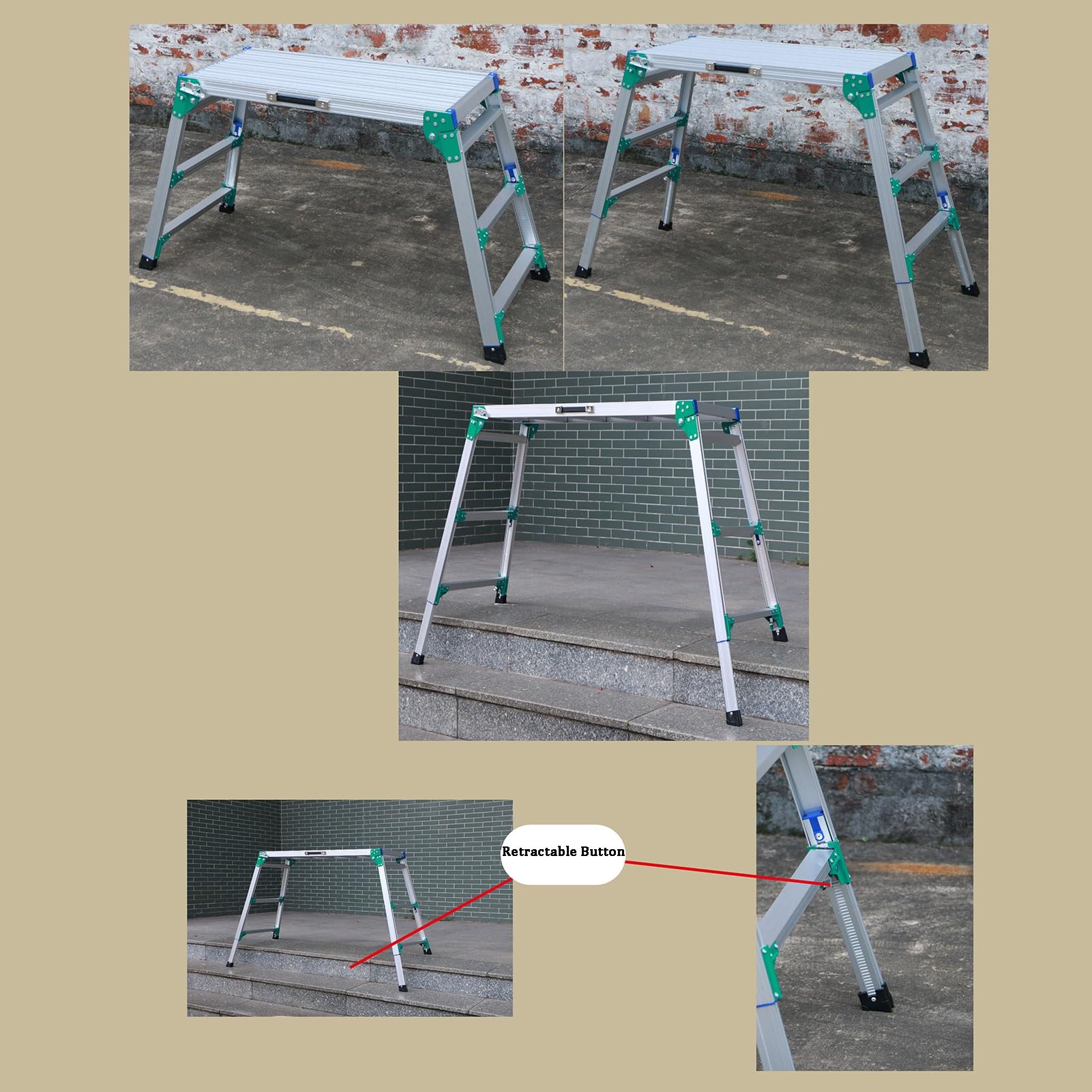 Tragbarer, faltbarer Tritthocker mit Teleskop-Beinen aus Aluminiumlegierung, 150 kg Tragkraft, für Malerei und Dekoration zu Hause